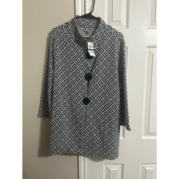 NWT JM Collection Women’s 3 button printed business casual Navy Jacket Size XL - Picture 8 of 10